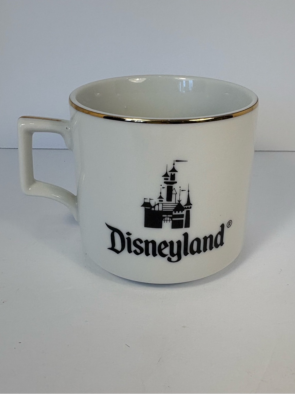 Vintage Walt Disney World Disneyland Gold Tone Rimmed Coffee Cup / Mug